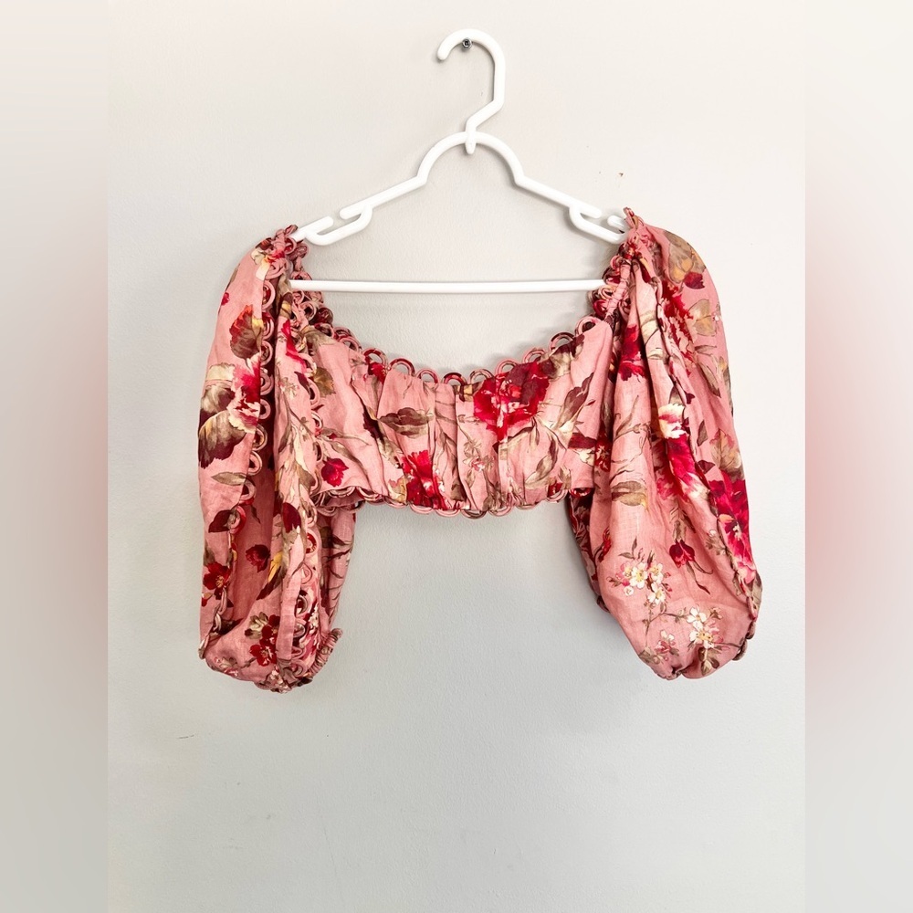 Zimmermann Cassia Cropped Scalloped Floral Print linen Top size 1 - Picture 4 of 8